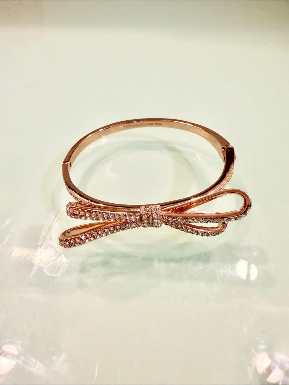 Kate Spade Crystal Bow Bangle Bracelet in Rose Gold - Women Jewelry - Picture 3 of 5
